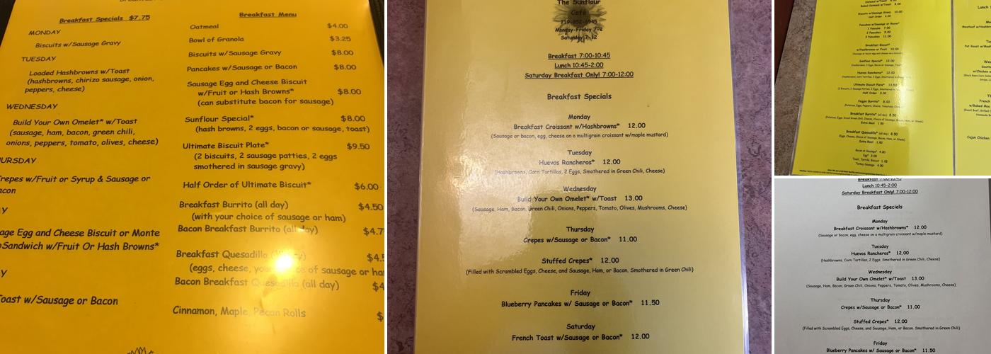 The Sunflour Café Menu