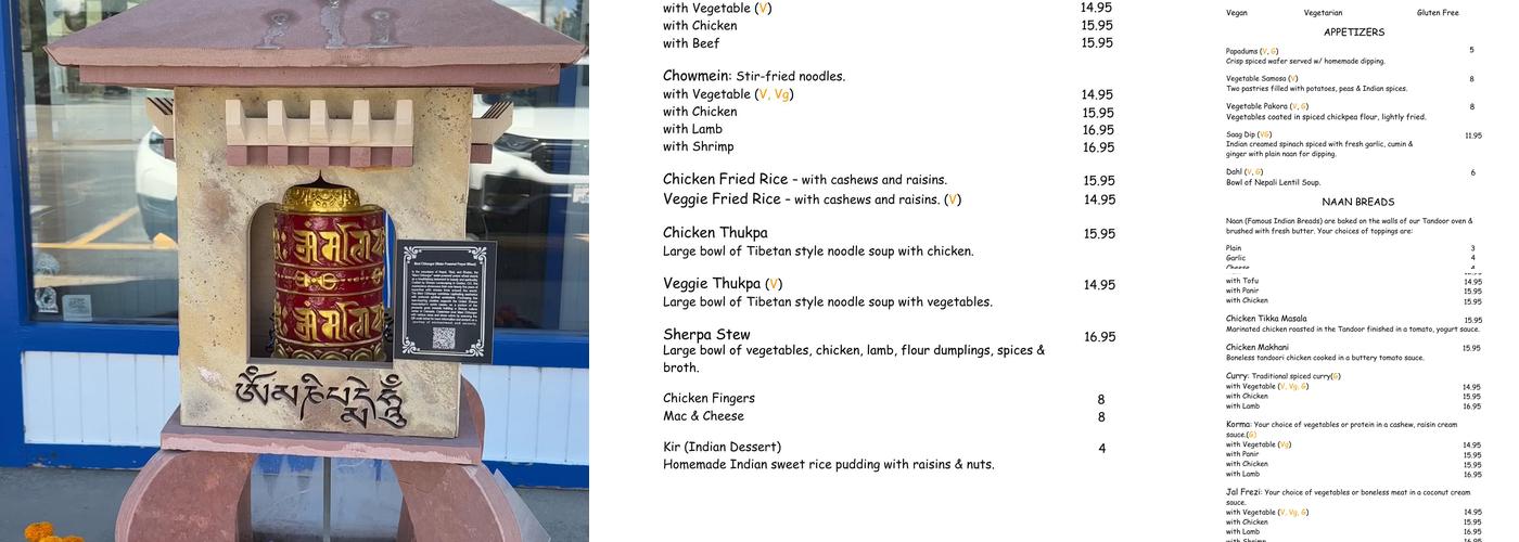 Sherpa Cafe Menu