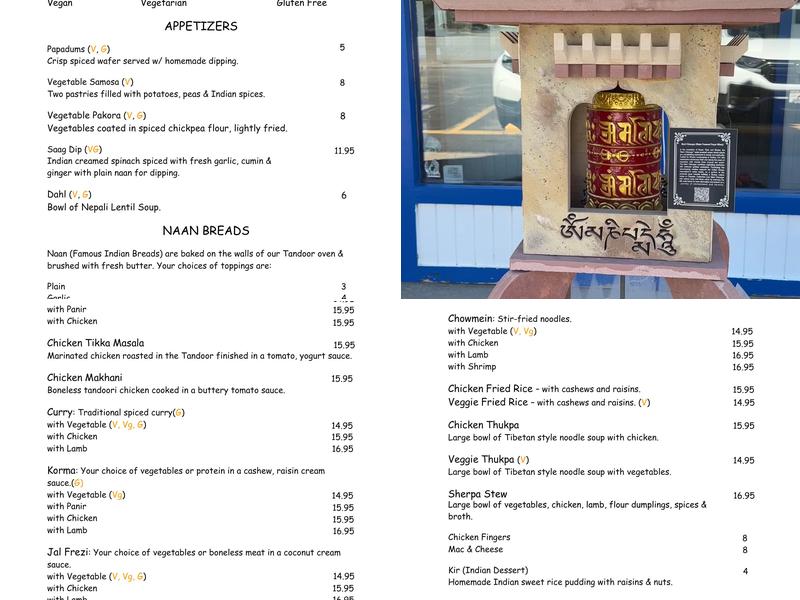 Sherpa Cafe Menu