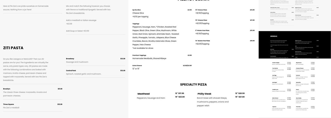 Pie-Zan's Menu