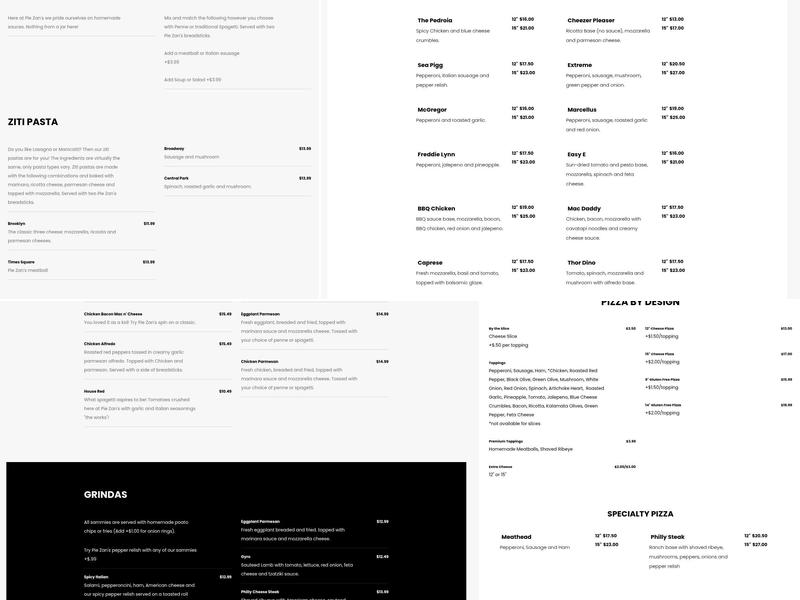 Pie-Zan's Menu