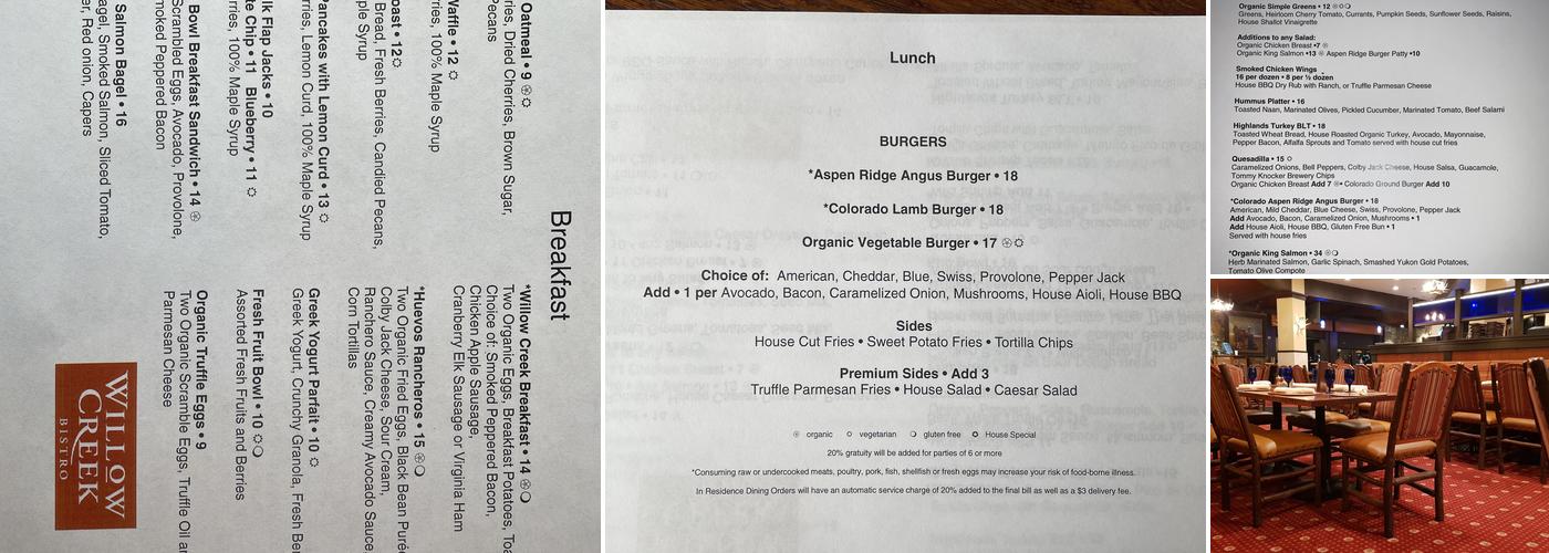 Willow Creek Bistro Menu
