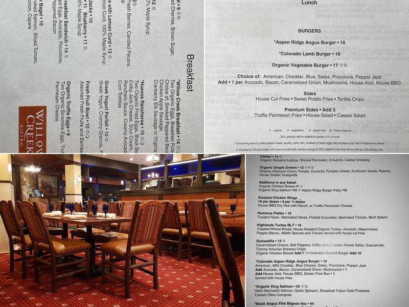 Willow Creek Bistro Menu