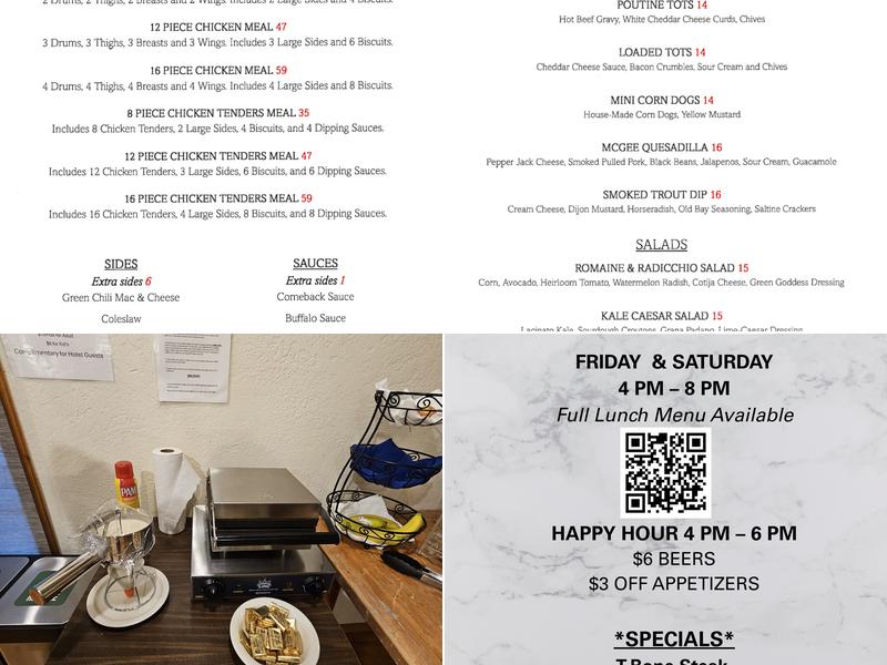 McGee Creek Lodge Menu