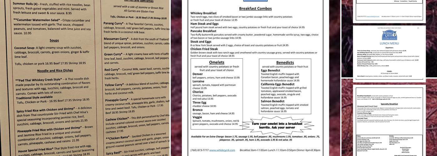 Whiskey Creek Menu