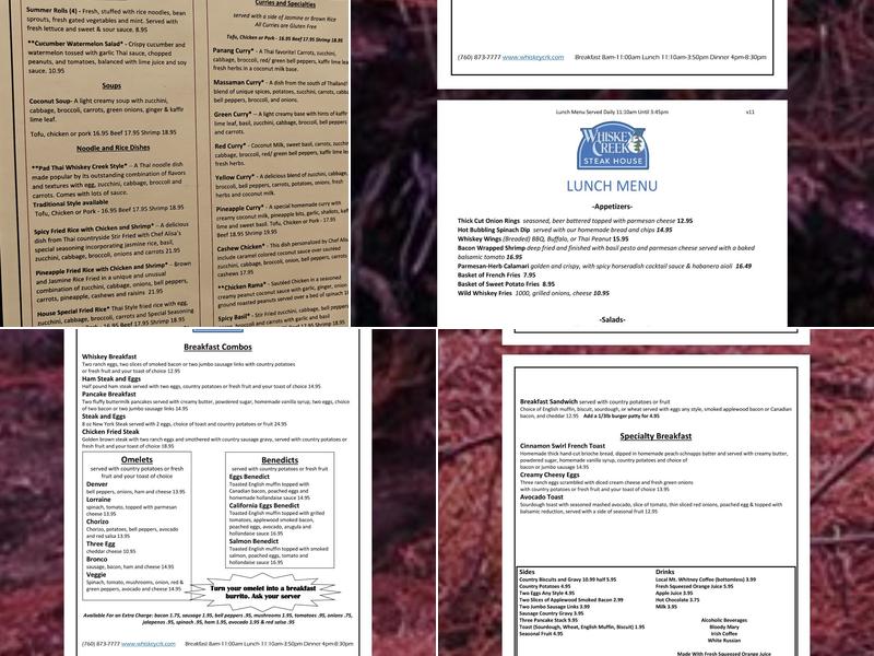 Whiskey Creek Menu