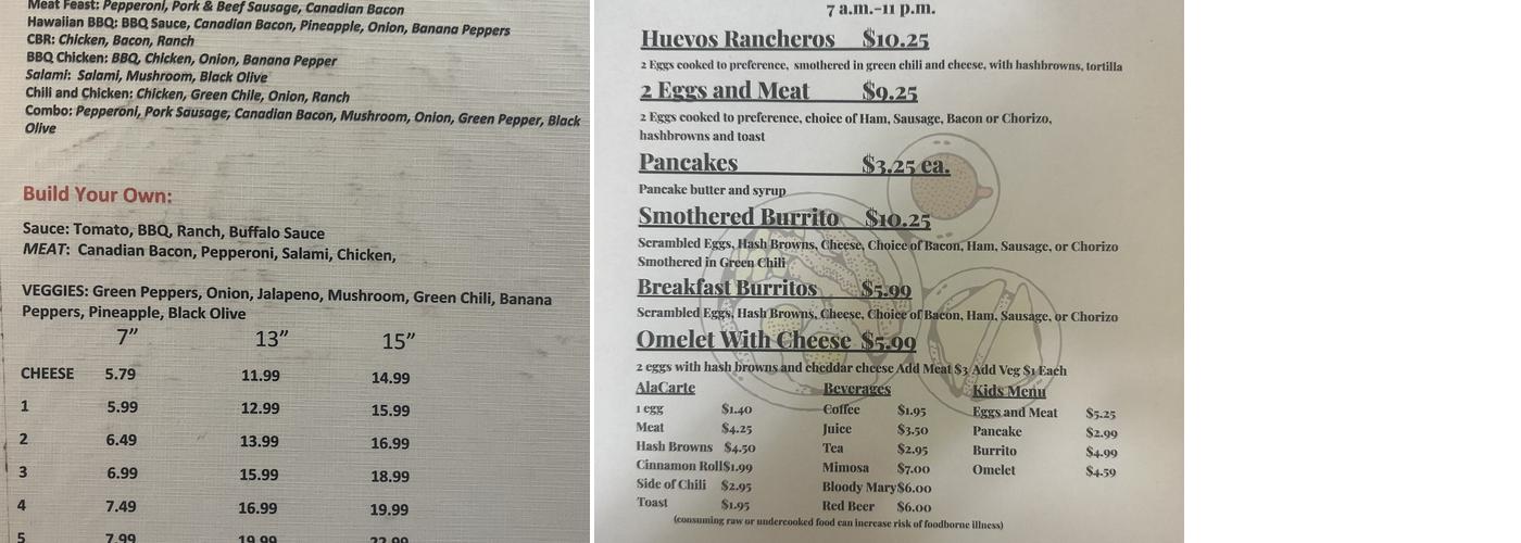 Piccadilly Circus Pizza Menu
