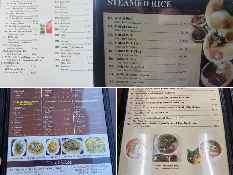 Mac Phở Menu