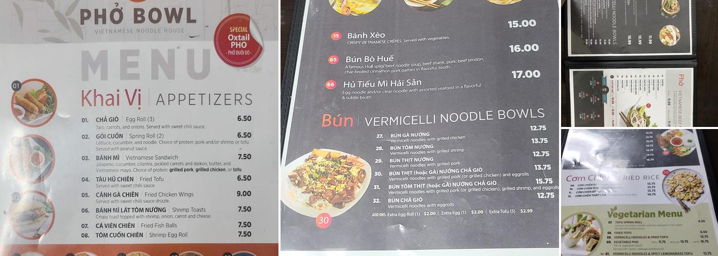 Pho Bowl Menu