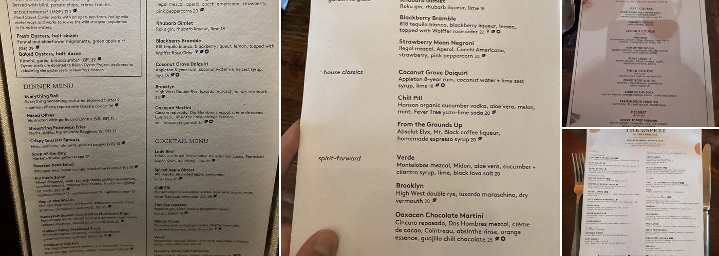 The Osprey Menu