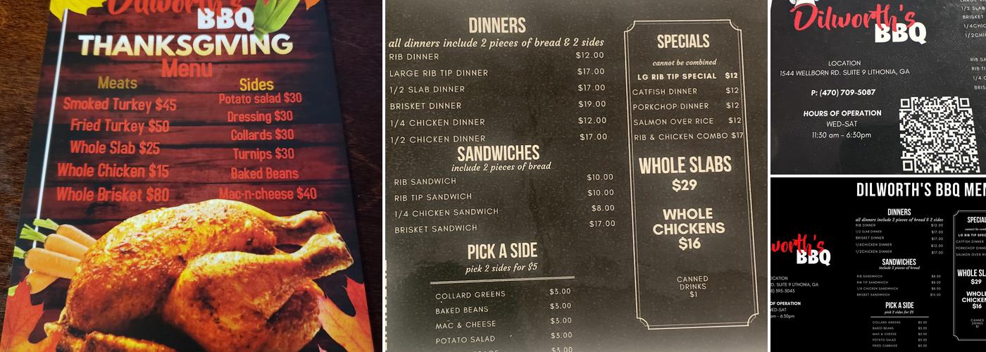 Dilworth's BBQ Menu