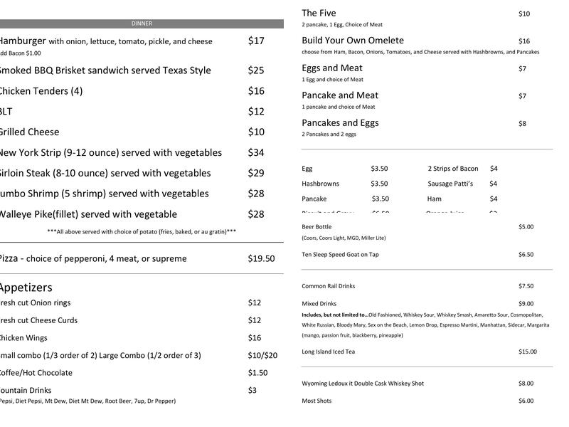 Deer Haven Lodge Menu