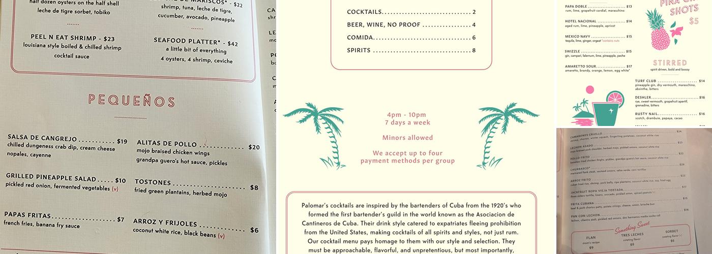 Palomar Menu