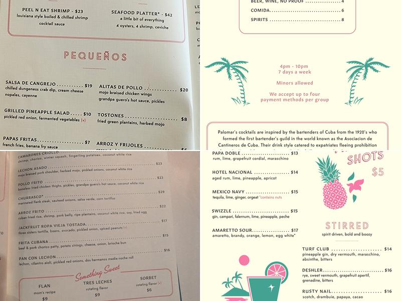 Palomar Menu