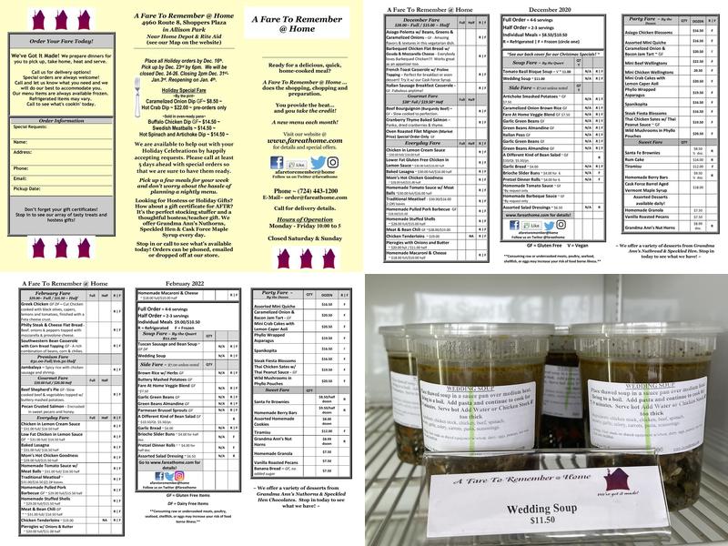 A Fare To Remember At Home Menu