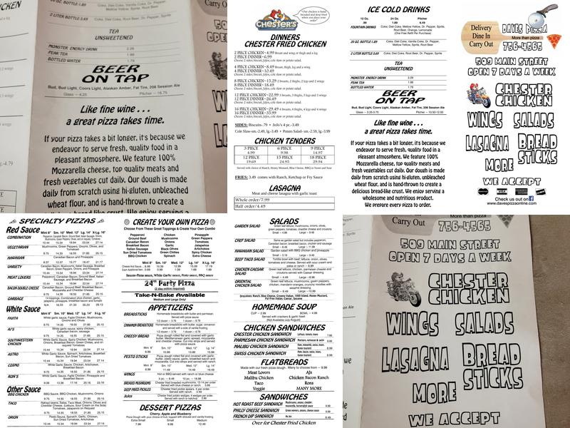 Dave's Pizza Menu
