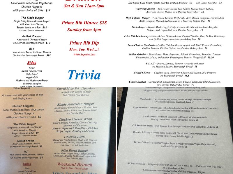 Neighbor Lady Public House Menu