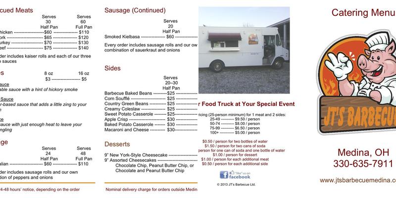 JT’s Barbecue Catering and Food Truck Menu