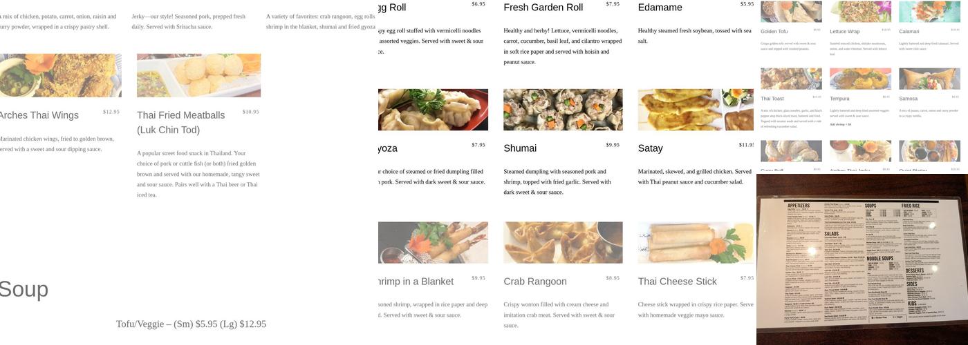 Arches Thai Menu