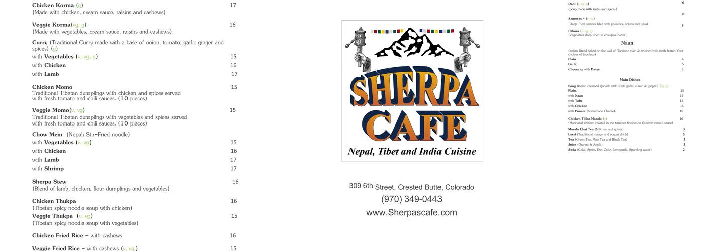Sherpa Cafe Menu