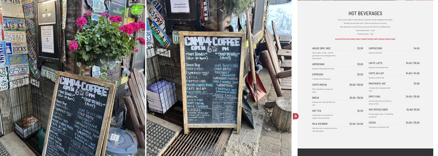 Camp 4 Coffee Menu