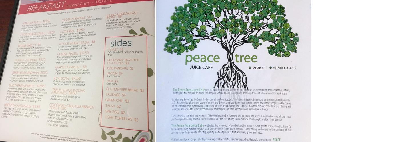 Peace Tree Juice Café Inc. Menu