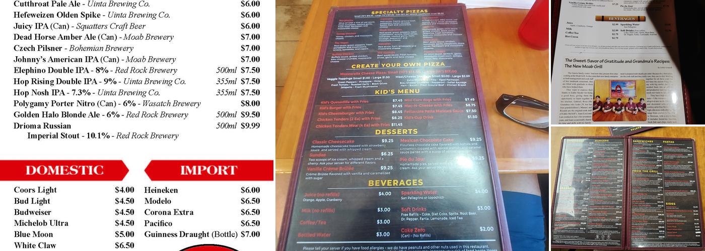 Moab Grill Restaurant Menu