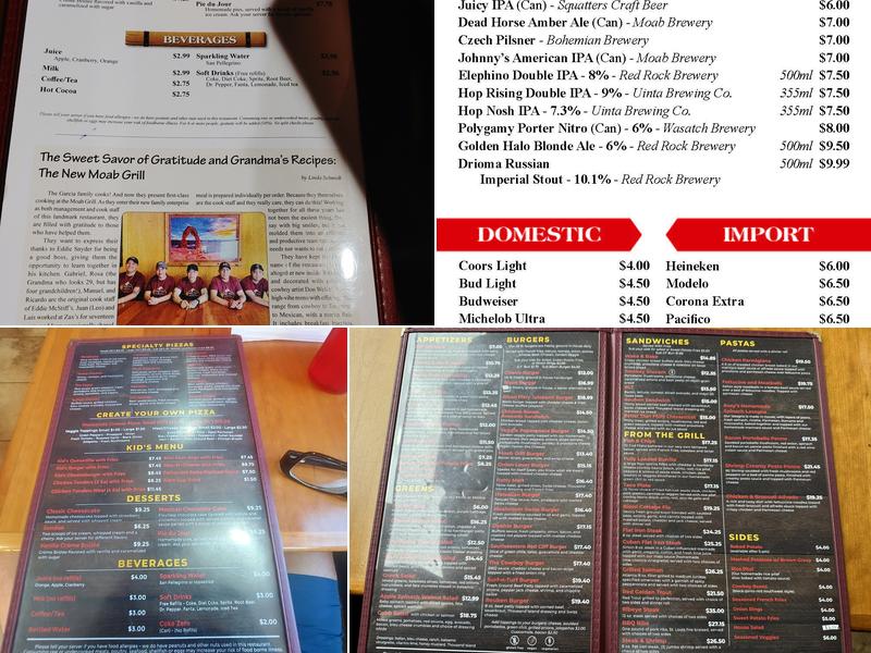 Moab Grill Restaurant Menu