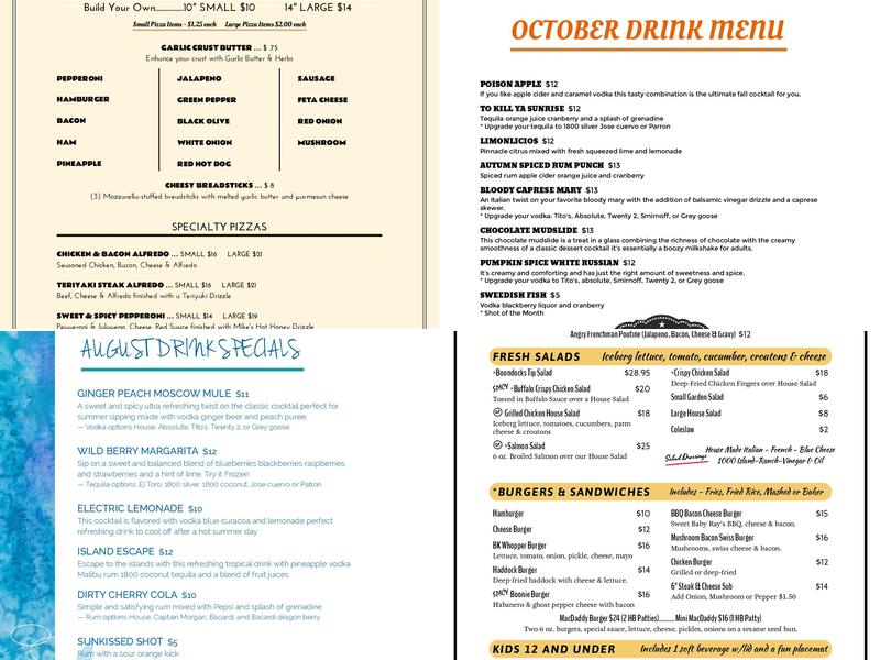 Boondocks Grille Menu