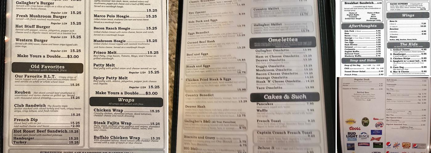 Gallagher's Game Time Grill Menu