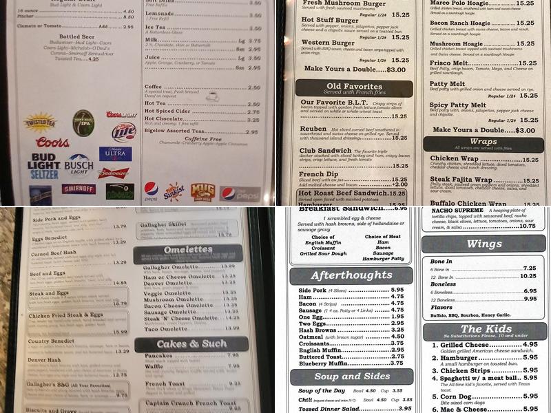 Gallagher's Game Time Grill Menu