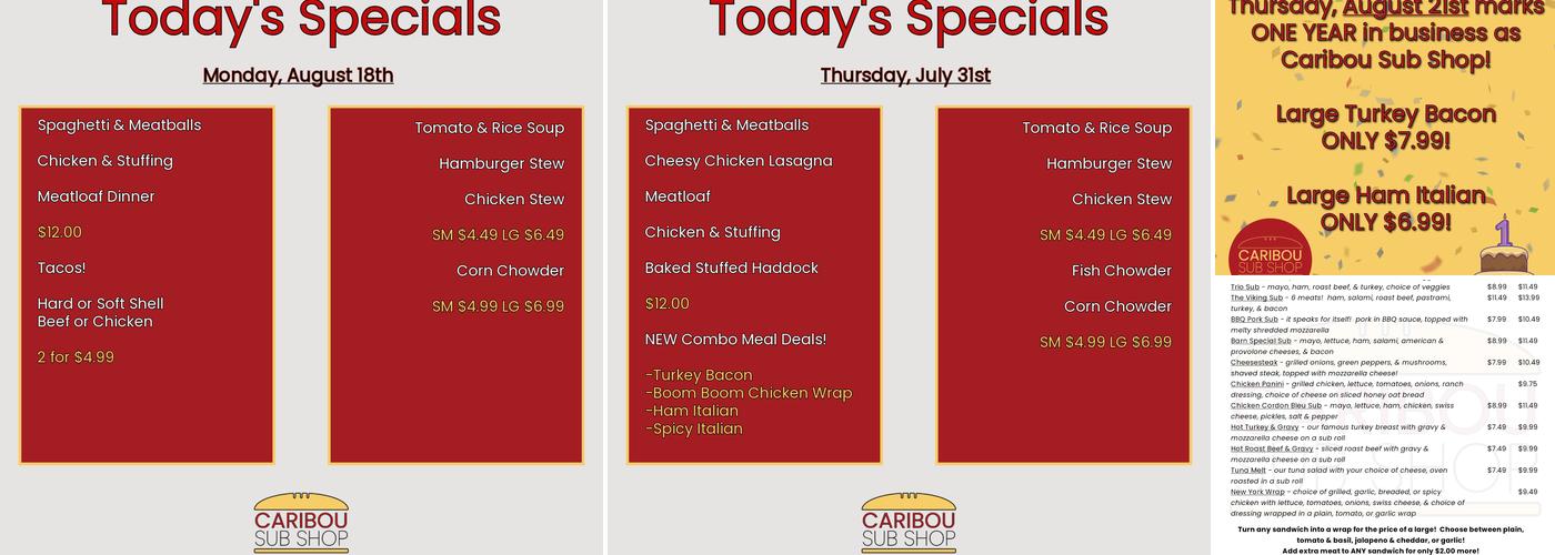 Caribou Sub Shop Menu