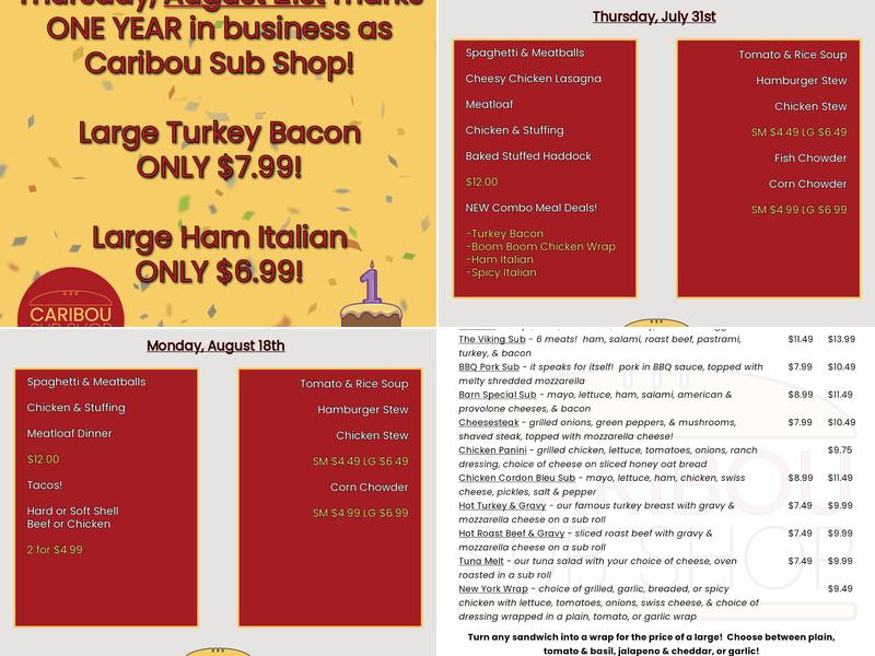 Caribou Sub Shop Menu