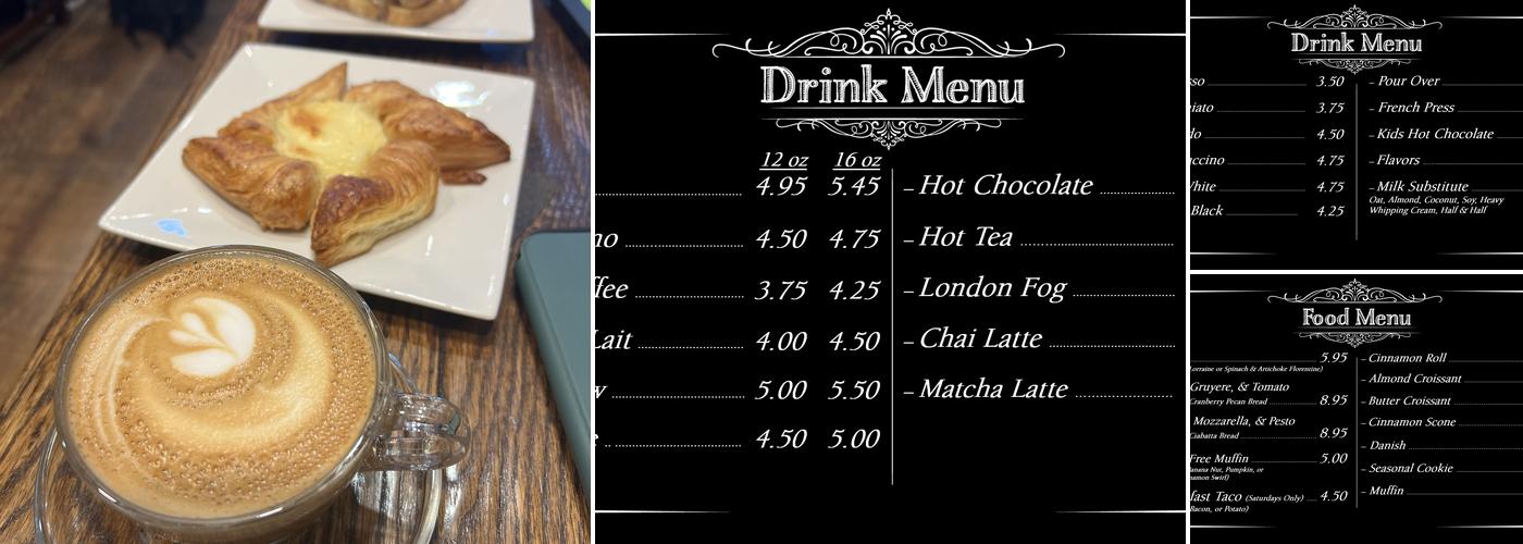 The Book Shoppe and Coffee Menu