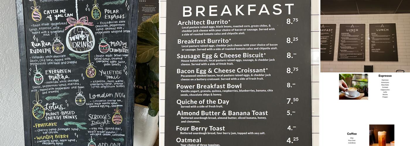 Architect Coffee Co. Menu