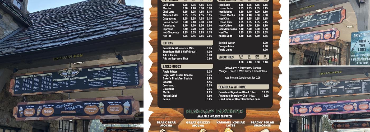 Bearclaw Coffee Co. Menu