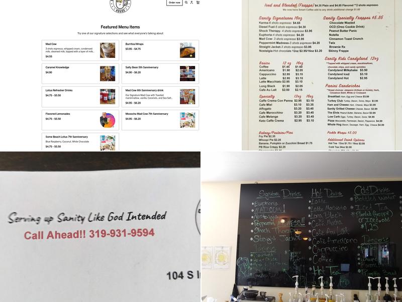 Sanity Coffee House Menu