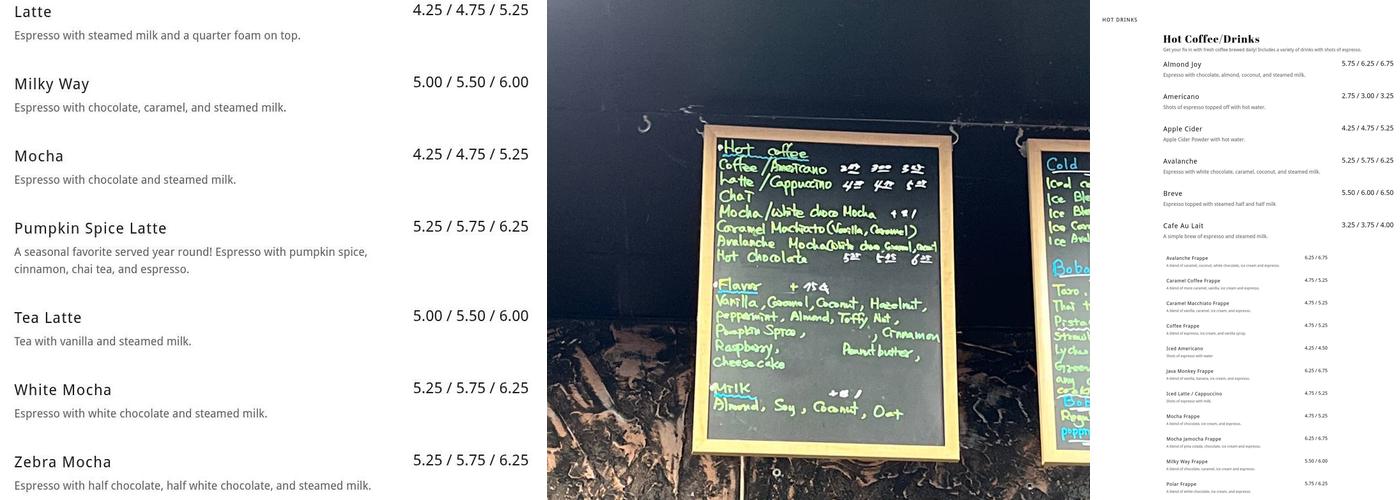 Coffee and Tea Zone Menu