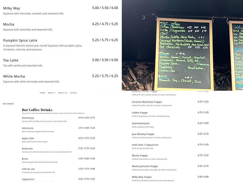 Coffee and Tea Zone Menu