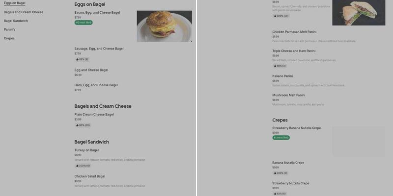 Coffee & Bagel Corner Menu