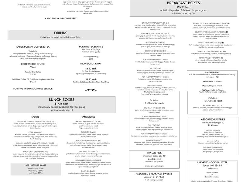 For Five Coffee Times Square Menu