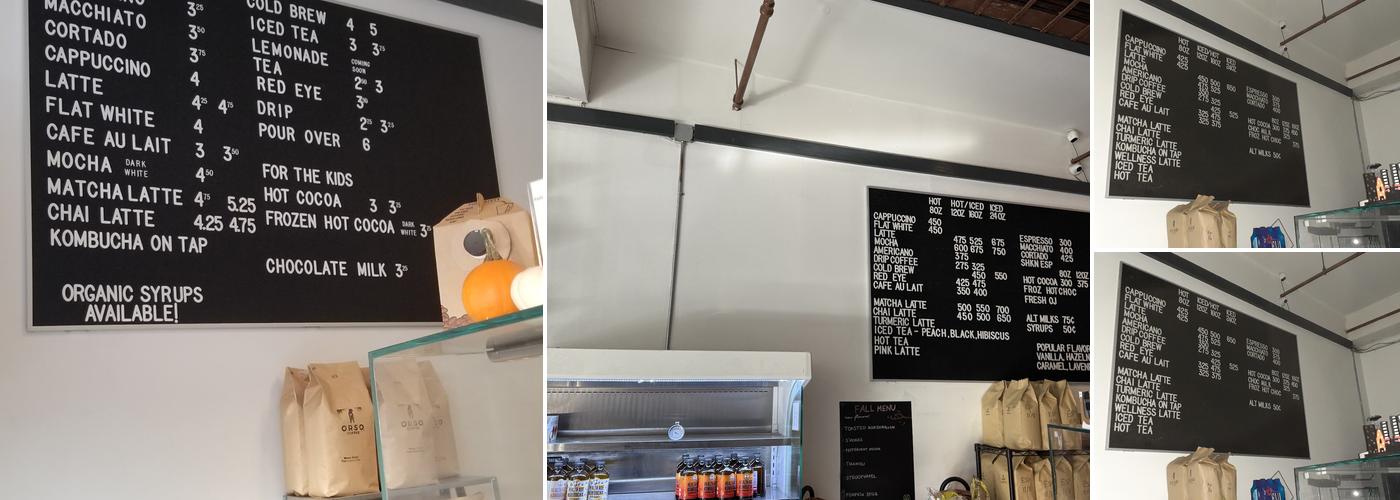 Orso Coffee Menu