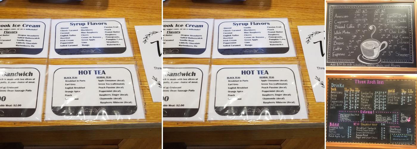 Three Arch Inn Menu