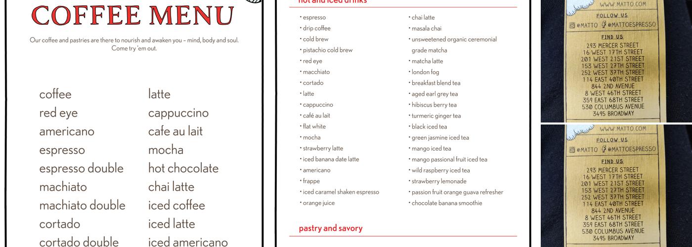 Matto Espresso Menu