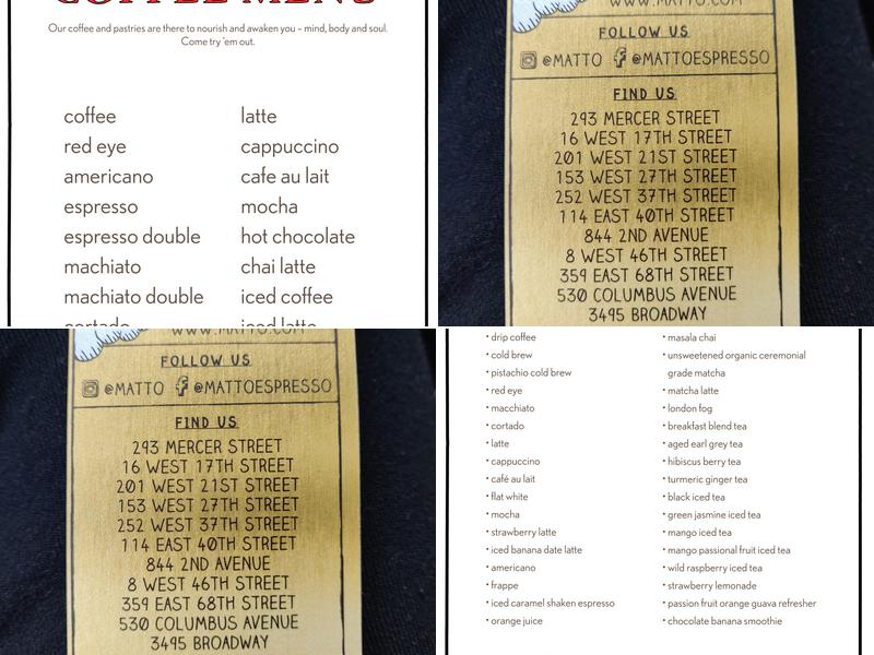 Matto Espresso Menu
