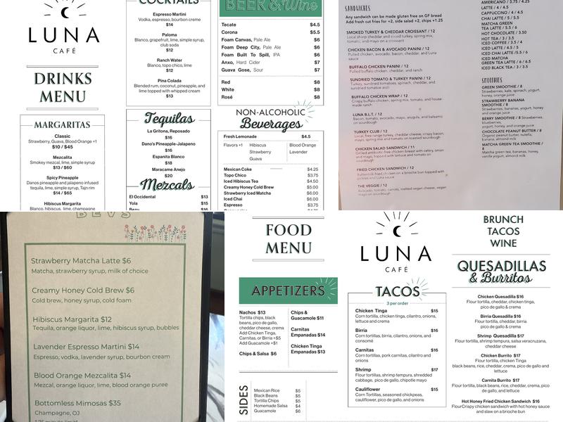Luna Café Menu