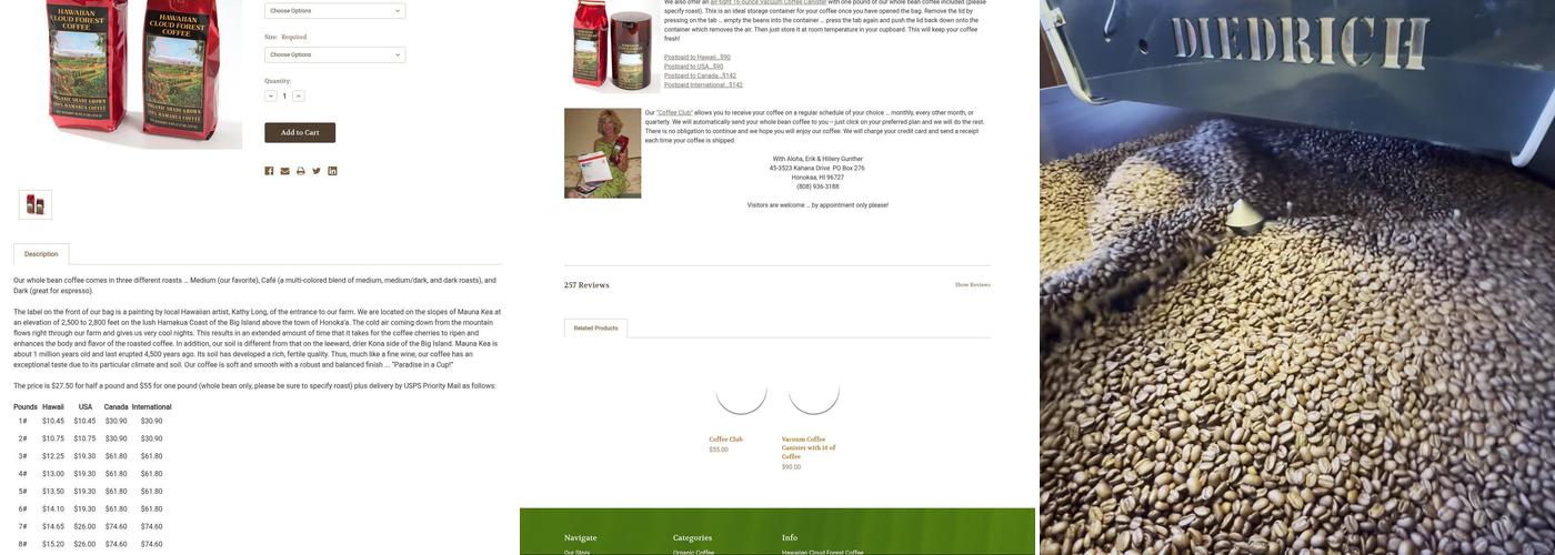 Hawaiian Cloud Forest Coffee Menu