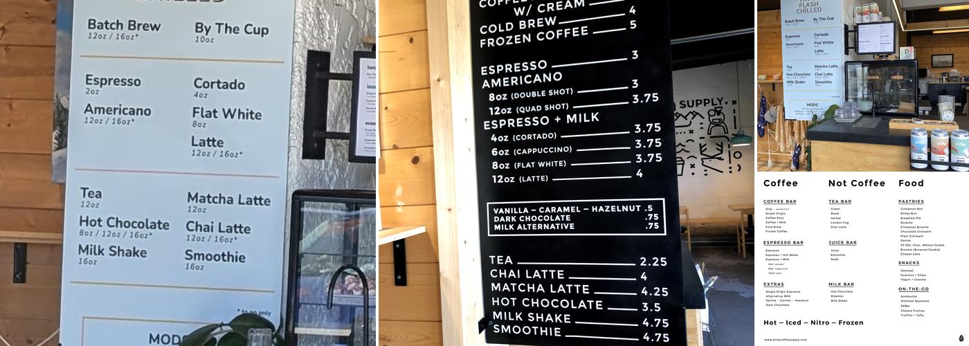 Pine Coffee Supply Menu