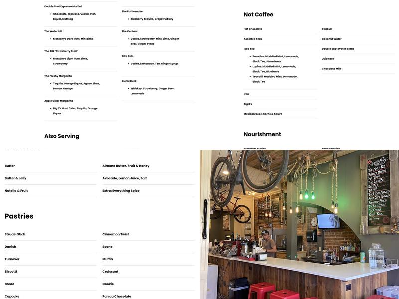 Double Shot Cyclery Menu