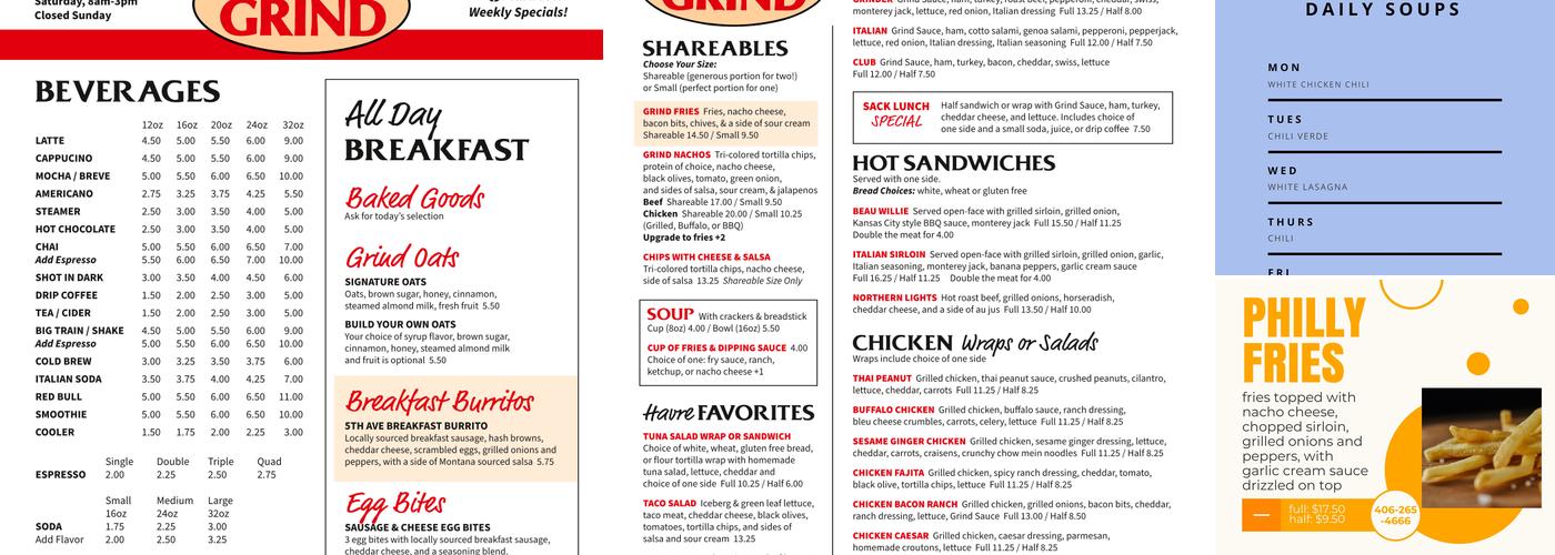 5th Avenue Grind Menu